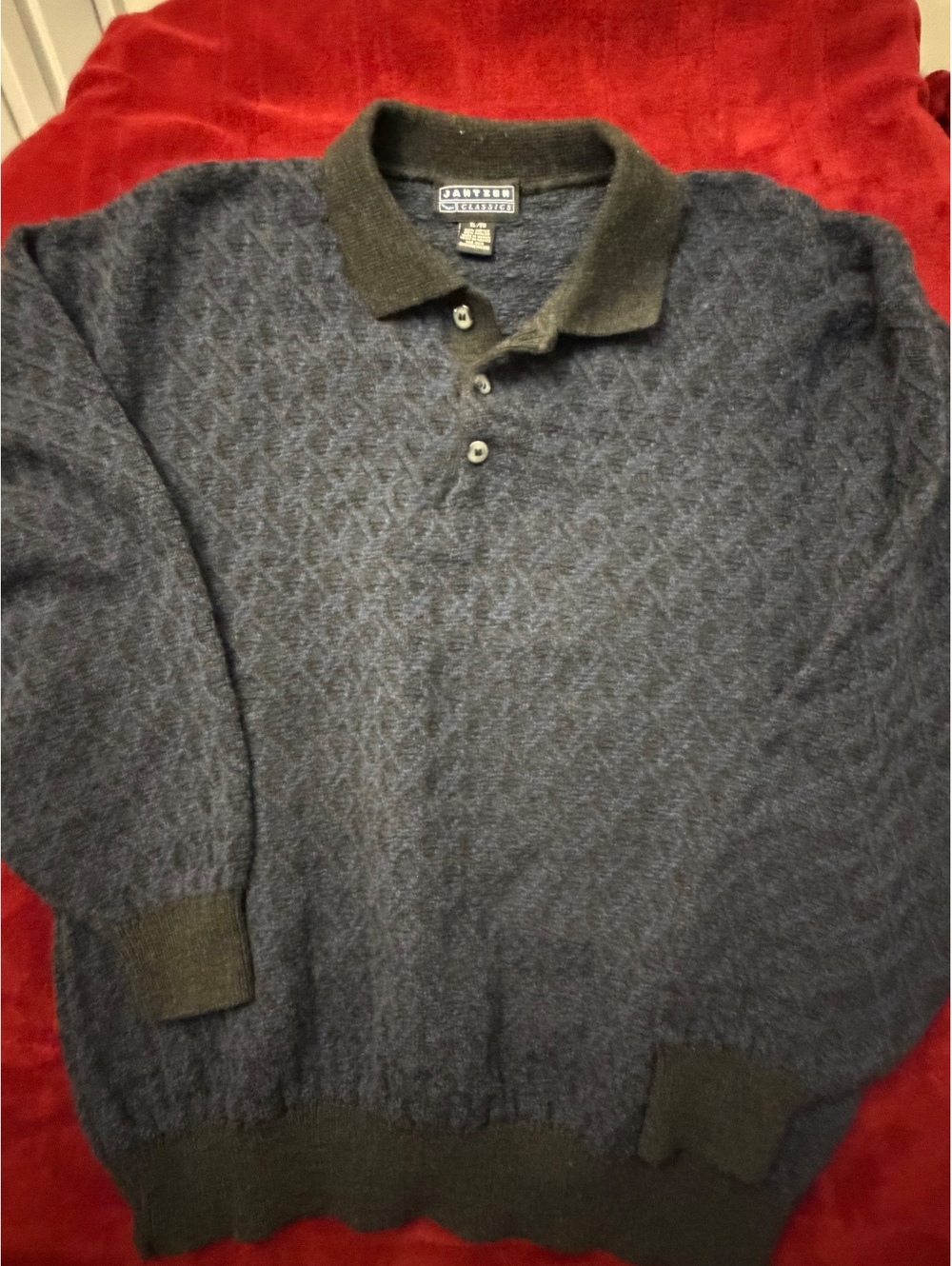 Jantzen Classics Men's XL Vintage Polo Sweater Wool Blend Blue and Brown